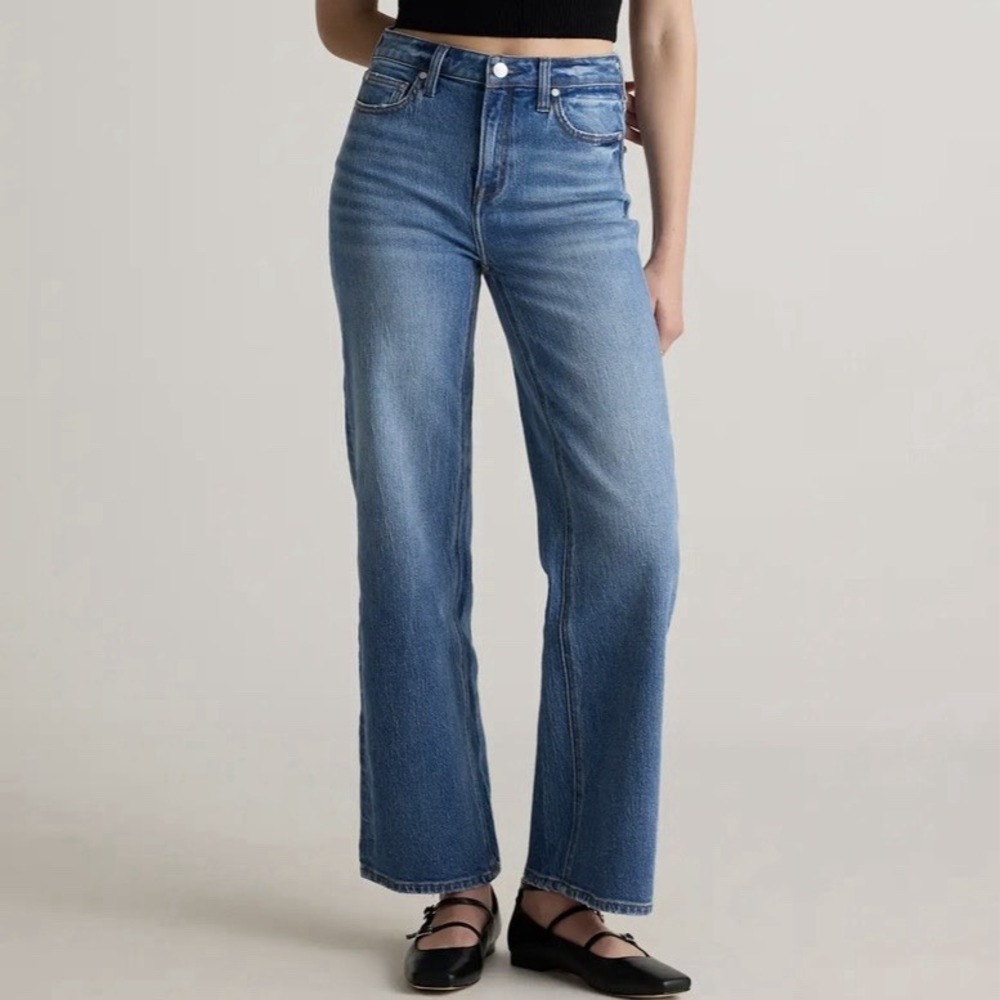 Quince Bella Stretch Relaxed Straight Jeans Womens 30 Atlantic Blue Cotton Blend